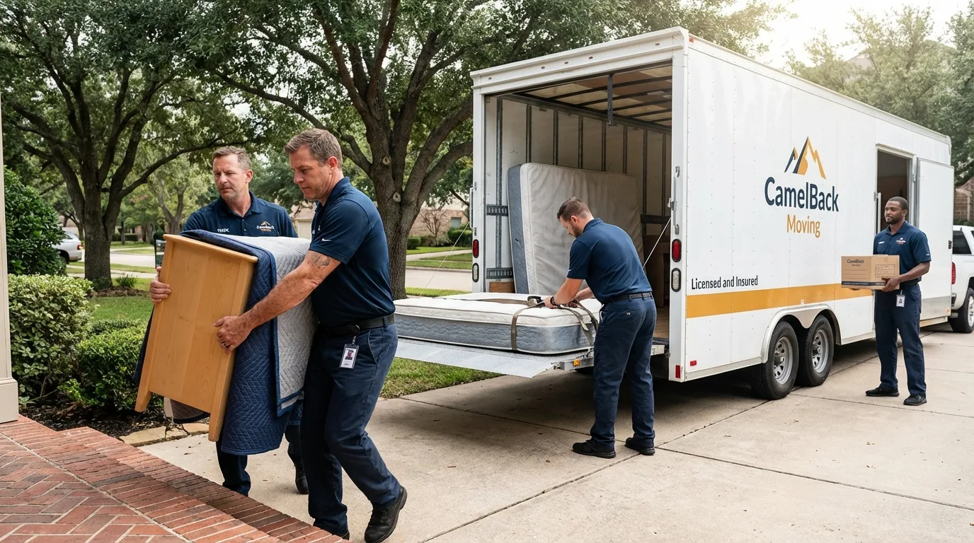 Crew loading residential truck for cross-state move from Geneva, IN